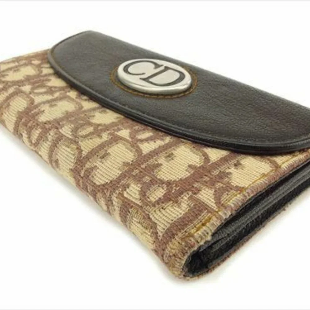 AUTH Dior Wallet Purse Trotter Brown Canvas Leather Woman